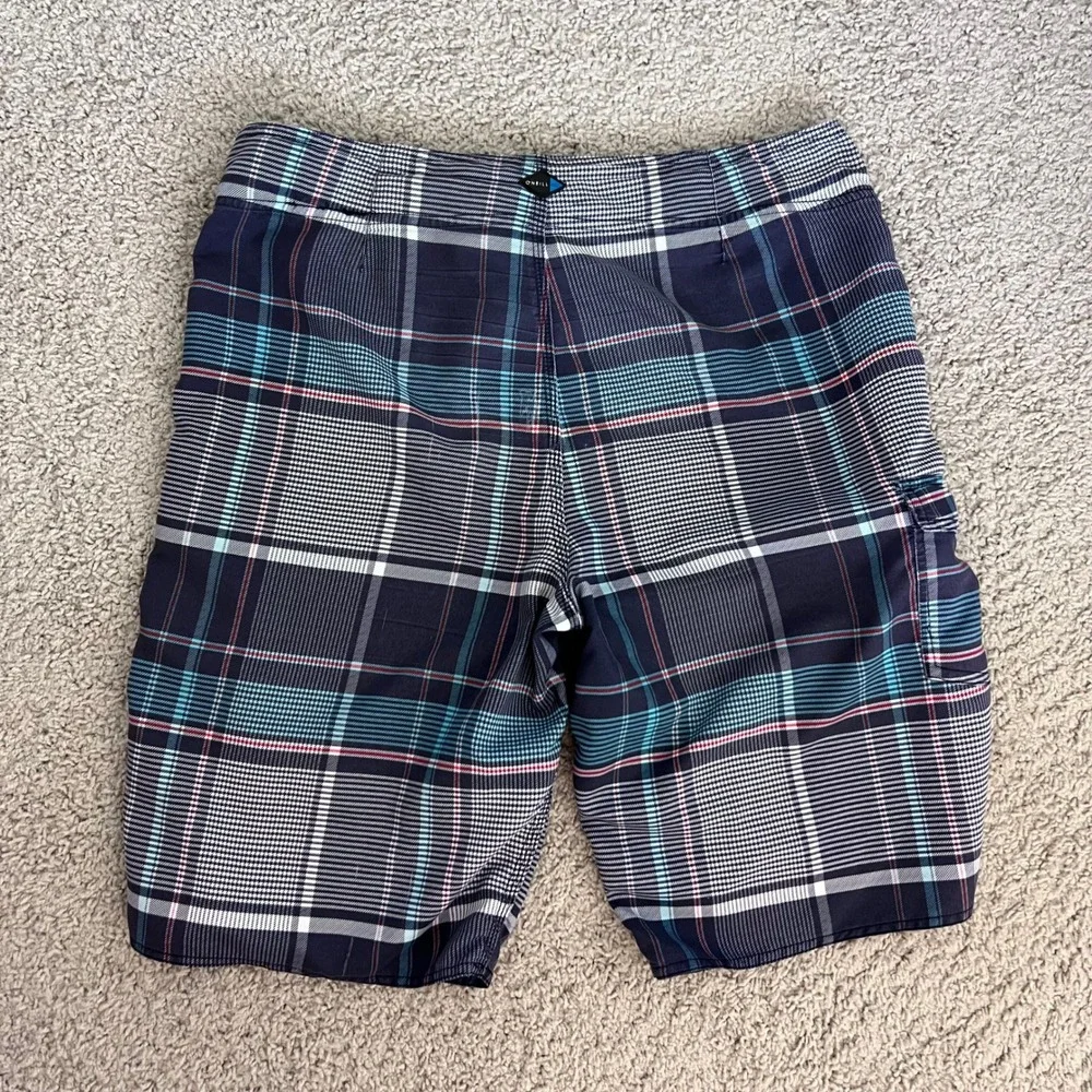 O'Neill Mens Santa Cruz Plaid Board Shorts Size 33 Navy Blue Teal Red 11